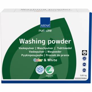 Vaskepulver, ABENA Puri-Line, kul&oslash;rt og hvidt, uden farve og parfume, 1,65 kg