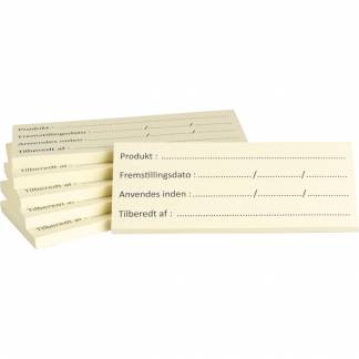 Label, 10x4cm, gul, til m&aelig;rkning af f&oslash;devarer, 50 ark pr. blok *Denne vare tages ikke retur*