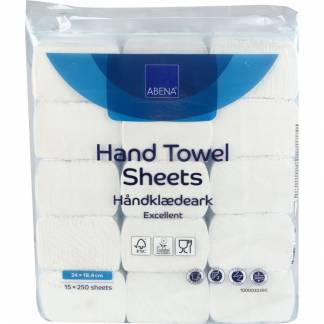 H&aring;ndkl&aelig;deark, ABENA Care-Ness Excellent, 2-lags, Z-fold, 24x18,4cm, 8 cm, hvid, nyfiber, komprimeret