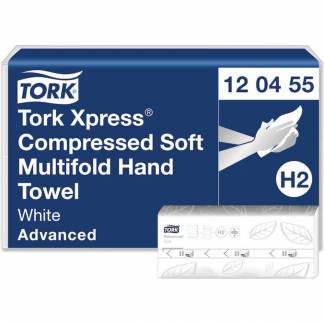 H&aring;ndkl&aelig;deark, Tork Xpress H2 Soft, 2-lags, Z-fold, 24,2x21,2cm, 8,2 cm, hvid, nyfiber, komprimeret