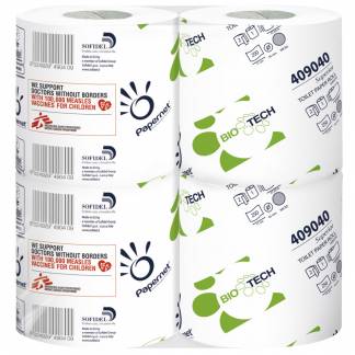 Toiletpapir, Biotech, 2-lags, 28m x 9,5cm, &Atilde;&tilde;12,4cm, hvid, 100% nyfiber