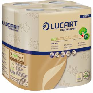 Toiletpapir, Lucart T3 Natural, 2-lags, 27,5m x 9,6cm, &Atilde;&tilde;10,3cm, natur, 100% genbrugspapir