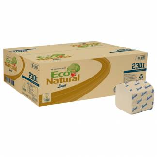 Toiletpapir i ark, Lucart T3 Natural, 2-lags, 21x10cm, natur, 100% genbrugspapir