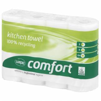 K&Atilde;&cedil;kkenrulle, Wepa Comfort, 2-lags, 14m x 26cm, &Atilde;&tilde;12cm, hvid, 100% genbrugspapir