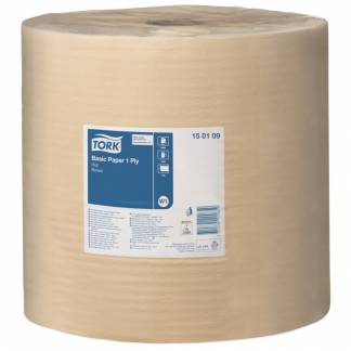 V&Atilde;&brvbar;rkstedsrulle, Tork W1, 1-lags, 1000m x 33cm, &Atilde;&tilde;37cm, brun, 100% genbrugspapir *Denne vare tages ikke retur*