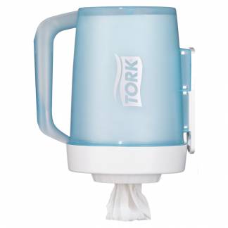 Dispenser, Tork M1, Mini, 23,9x18,5x26,3cm, turkis, plast, til mini h&Atilde;&yen;ndkl&Atilde;&brvbar;deruller med centertr&Atilde;&brvbar;k *Denne vare tages ikke retur*