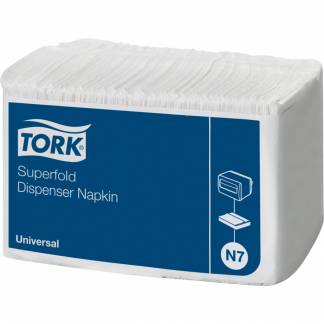Dispenserserviet, Tork Superfold, 1-lags, super fold, 41x31cm, hvid, genbrugspapir