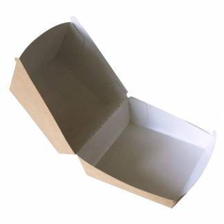 Burgerboks, 12x12x8,2cm, 1100 ml, 250 g/m2, brun, kraft, med h&aelig;ngslet l&aring;g, kraft