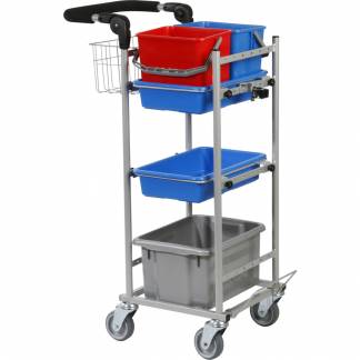 Reng&oslash;ringsvogn, Tina Trolleys ERGO Super Kompakt, 440x370x1025mm, s&oslash;lv, pulverlakeret st&aring;l, til fugtsystem, med tilbeh&oslash;r *Denne vare tages ikke retur*