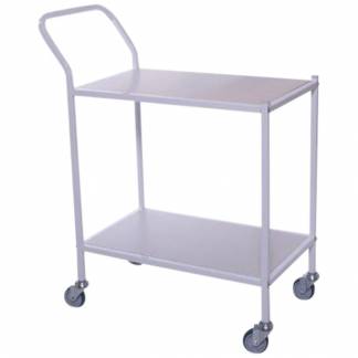 Rullebord, Tina Trolleys, 750x390x920mm, hvid, pulverlakeret st&aring;l, med styr, 2 hylder, lille *Denne vare tages ikke retur*