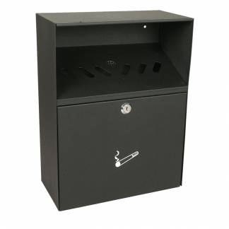 Askeb&aelig;ger, sort, med inderspand i metal, n&oslash;gle medf&oslash;lger, udend&oslash;rs, forberedt til v&aelig;gmontering