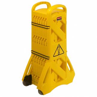 Barrikadesystem, Rubbermaid, gul, plast, mobilt, 16 fleksible paneler, udfoldet 7,3 m *Denne vare tages ikke retur*
