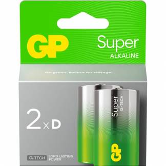 Batteri, GP Super, Alkaline, D, 2-pak
