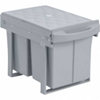 Affaldsspand, gr&aring;, plast/st&aring;l, 2-rums, 2x8 l, med udtr&aelig;ksfunktion, til k&oslash;kkenskab