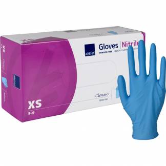 Unders&oslash;gelseshandske, ABENA Classic Sensitive, XS, bl&aring;, nitril, pudderfri