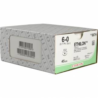 Sutur, Ethilon II, 45cm, sort, PA, 6-0, C-2 n&Atilde;&yen;l, monofil, 667H *Denne vare tages ikke retur*