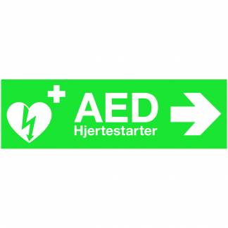 Skilt, gr&Atilde;&cedil;n, plast, med tekst: AED hjertestarter *Denne vare tages ikke retur*