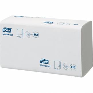 H&Atilde;&yen;ndkl&Atilde;&brvbar;deark, Tork H3 Universal, 1-lags, V-fold, 23x23cm, 11,5 cm, hvid, 100% genbrugspapir