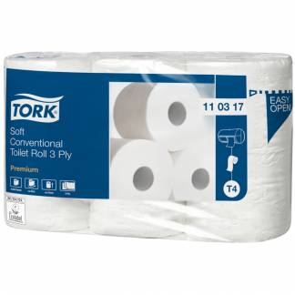 Toiletpapir, Tork T4 Premium, 3-lags, 34,7m x 9,9cm, &Atilde;&tilde;12cm, hvid, blandingsfibre
