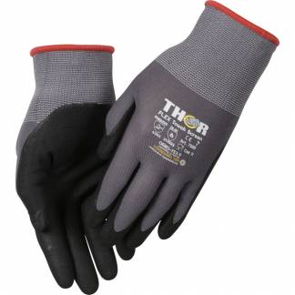 Fingerdyppet nitrilhandske, THOR Flex, 7, sort, polyester/nitril, lycra overh&aring;nd