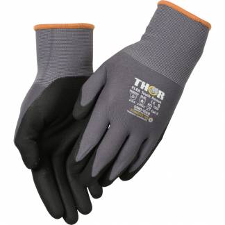 Fingerdyppet nitrilhandske, THOR Flex, 8, sort, polyester/nitril, lycra overh&aring;nd