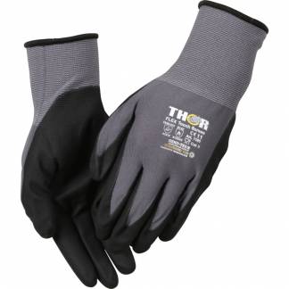 Fingerdyppet nitrilhandske, THOR Flex, 11, sort, polyester/nitril, lycra overh&aring;nd