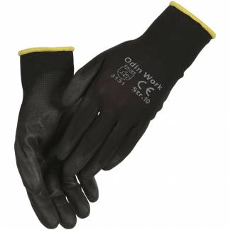 Fingerdyppet PU handske, ODIN Work, 11, sort, polyester/PA, ribkant