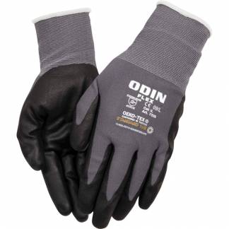 Fingerdyppet nitrilhandske, ODIN Flex, 9, gr&aring;, nitril/polyester, lycra overh&aring;nd