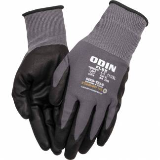 Fingerdyppet nitrilhandske, ODIN Flex, 11, gr&aring;, nitril/polyester, lycra overh&aring;nd