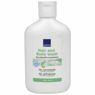 H&Atilde;&yen;r og bodyshampoo, ABENA, 120 ml, til vask uden vand, uden farve og parfume