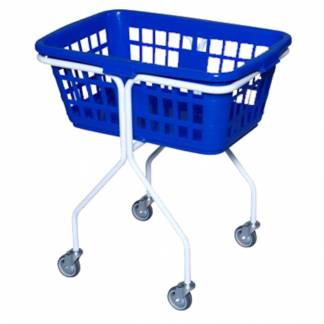 Vaskerivogn, 650x480x740mm, 50 l, hvid, pulverlakeret st&aring;l/plast/gummi, med 4 hjul, firkantet bl&aring; kurv *Denne vare tages ikke retur*