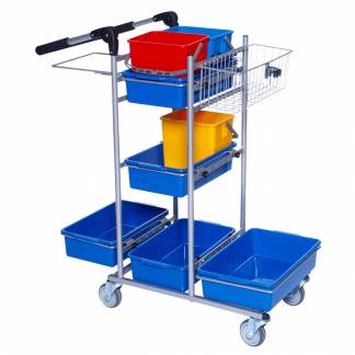 Reng&Atilde;&cedil;ringsvogn, Tina Trolleys, 1020x520x1080mm, 60 l, s&Atilde;&cedil;lv, pulverlakeret st&Atilde;&yen;l, til fugtsystem, med tilbeh&Atilde;&cedil;r *Denne vare tages ikke retur*