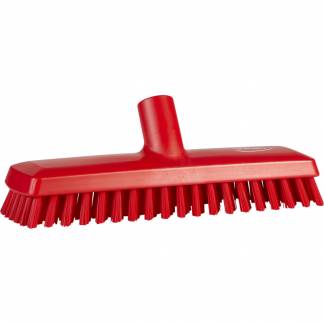 Gulvskrubbe med vandgenneml&Atilde;&cedil;b, Vikan, r&Atilde;&cedil;d, PP/polyester/rustfrit st&Atilde;&yen;l, 27 cm, meget stive b&Atilde;&cedil;rsteh&Atilde;&yen;r *Denne vare tages ikke retur*