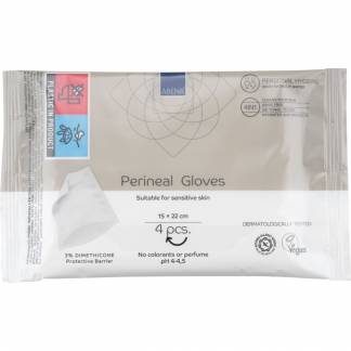 Perinealhandske, ABENA, halv-fold, 22x15cm, uden farve og parfume, med 3% Dimethicone, 4 stk., engangs