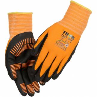 Fingerdyppet nitrilhandske, THOR Flex Grip, 11, sort, nitril/polyester, med gul ribkant *Denne vare tages ikke retur*