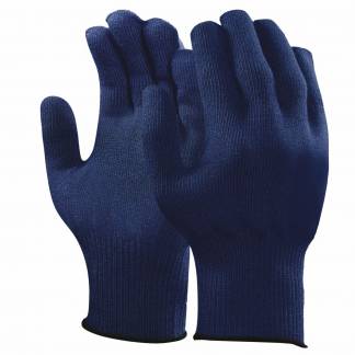 Bomuld/polyester handske, Ansell Versatouch, 7, bl&aring;, akryl/spandex, uden dotter, med elastisk manchet