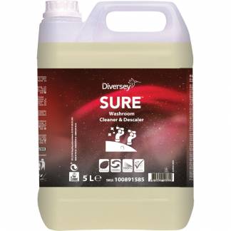 Sanitetsrengøring, Diversey SURE Washroom Cleaner & Descaler, 5 l, sur/kalkhæmmende, uden farve og parfume *Denne vare tages ikke retur*