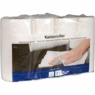 Køkkenrulle, Dansk papir industri, 2-lags, 14,4m x 22cm, hvid, blandingsfibre