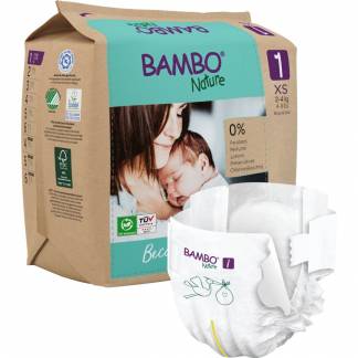 Børneble, tapeble, miljømærket, Bambo Nature, 1, papirspose, paper bag, 2-4 kg