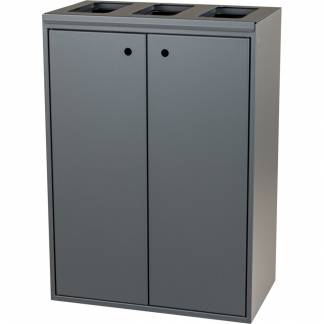 Affaldsspand, Tina Trolleys, gr&aring;, pulverlakeret st&aring;l, 3-rums, 3x60 l, med &aring;ben l&aring;g