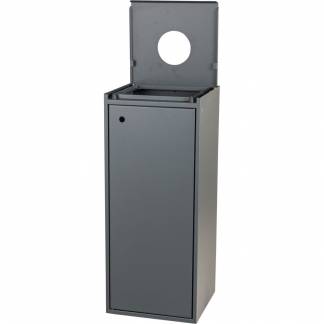 Affaldsspand, Tina Trolleys, gr&aring;, pulverlakeret st&aring;l, 100 l, med rundt indkast til fx flasker