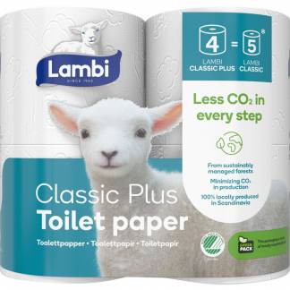 Toiletpapir, Lambi, 2-lags, 24m x 9cm , Ø10cm, hvid, 100% nyfiber