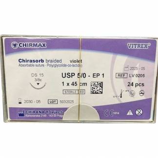 Sutur, Chirasorb, 45cm, violet, Polyglactin 910, USP 5/0, DS 15mm, resorberbar, violet, steril, engangs