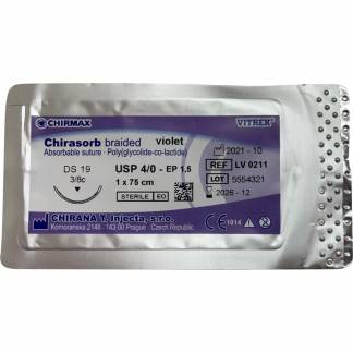 Sutur, Chirasorb, 75cm, violet, Polyglactin 910, USP 4/0, DS 19mm, resorberbar, violet, steril, engangs