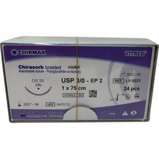 Sutur, Chirasorb, 75cm, violet, Polyglactin 910, USP 3/0, DS 25mm, resorberbar, violet, steril, engangs