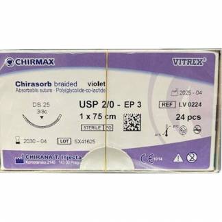 Sutur, Chirasorb, 75cm, violet, Polyglactin 910, USP 2/0, DS 25mm, resorberbar, violet, steril, engangs
