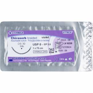Sutur, Chirasorb, 75cm, violet, Polyglactin 910, USP 0, DS 30mm, resorberbar, violet, steril, engangs