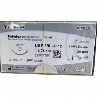 Sutur, Polydox, 75cm, violet, USP 3/0, DS 25mm, resorberbar, steril, engangs