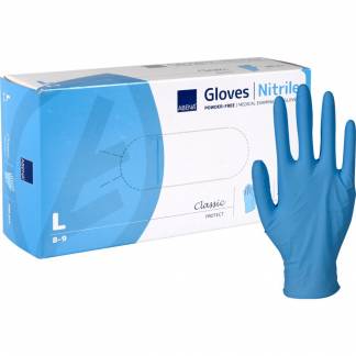 Unders&oslash;gelseshandske, ABENA Classic Protect, L, bl&aring;, nitril, pudderfri