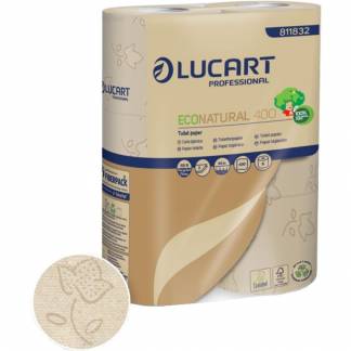 Toiletpapir, Lucart T3 Natural, 2-lags, 44m x 9,6cm , Ø12cm, ubleget, genanvendt papir